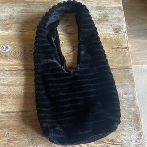 NWOT Black fur bucket bag